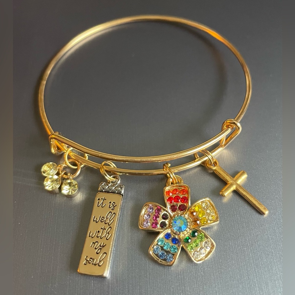 “It is Well With my Soul” Gods Promise 🌈 Bangle in Gold-tone